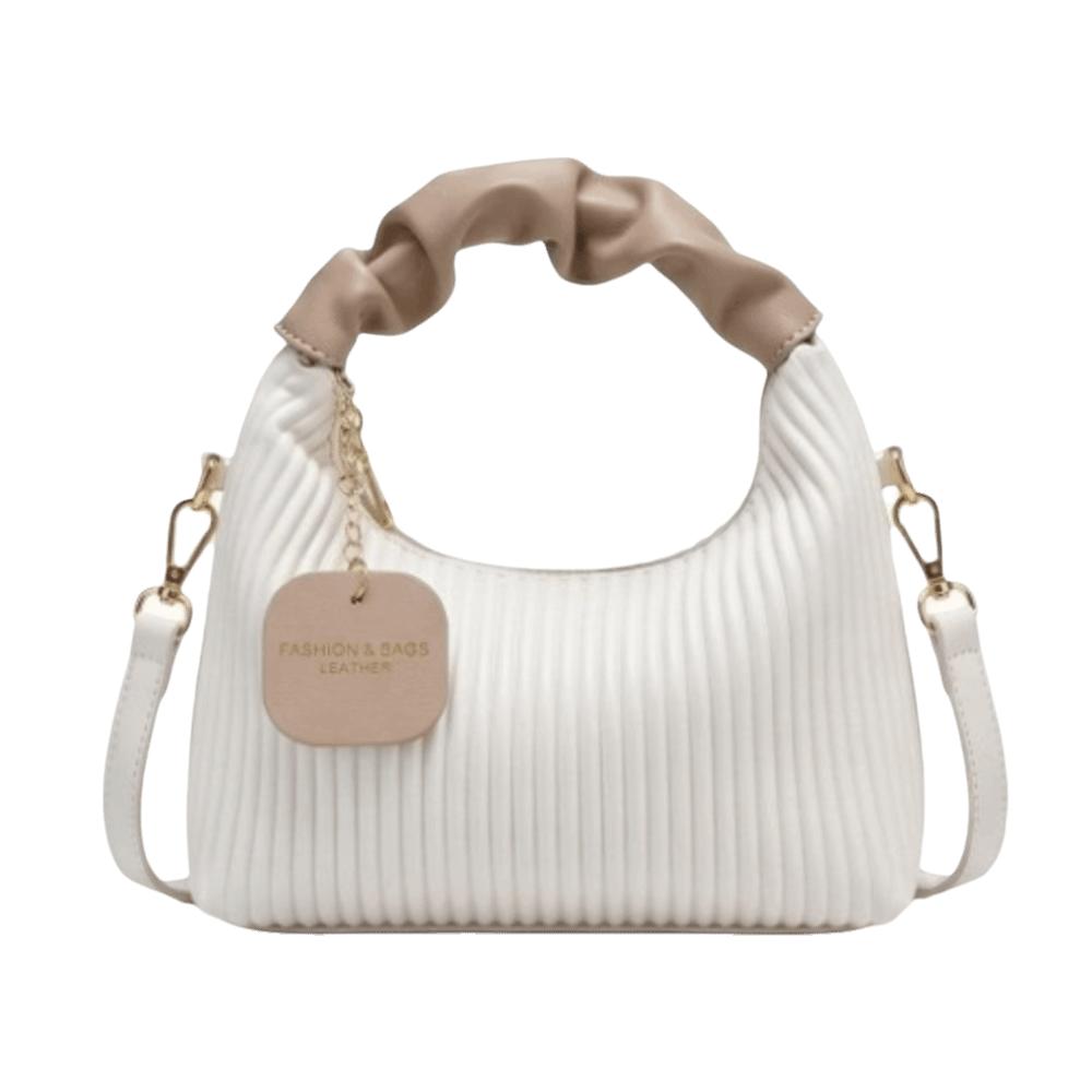 Small-Scale Design Texture Vertical Stripe Handbag Polyester Lining Shoulder Bag Vacation бежевый
