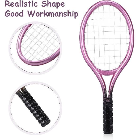 Kisangel 2 Sets Mini Tennis Racket and Ball Set 1:12 Miniature Tennis Kit Dollhouse Tennis Toy Mini Tennis Cake Topper for Sports Equipment