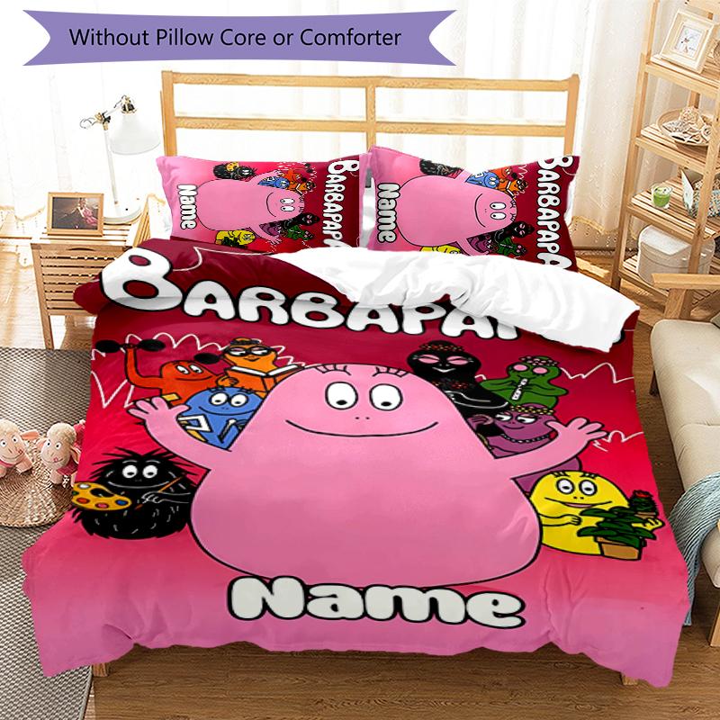 3pcs Custom Name Barbapapa Bedding Set Duvet Cover Closure Includes 1 Duvet Cover & 2 Pillowcases for All Seasons Bedroom Decor