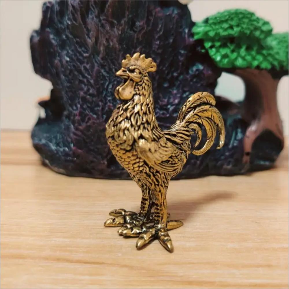 Elegant Brass Rooster Figurine - Intricate Golden Animal Decor for Home, Office, or Gift, Detailed Feathers & Comb, Rustic Table