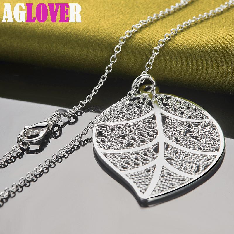 Bijuterii colier cu pandantiv cu frunze mari din argint 925