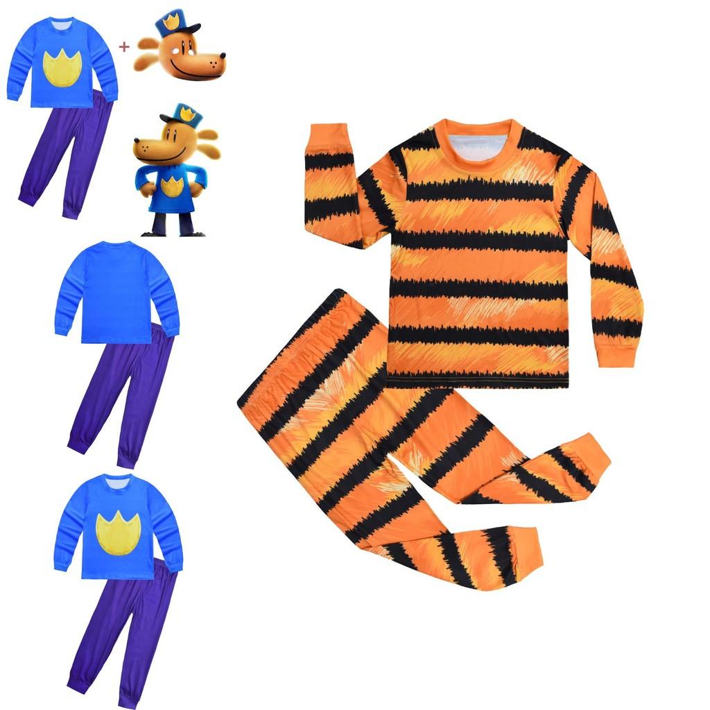 Dog Man Petey The Cat Kids Pajama Set With Long Pants And Crew Neck For Children