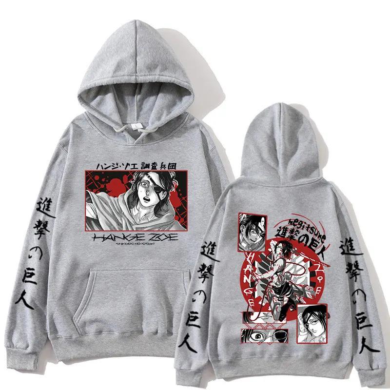 Japanese Anime Attack on Titan Hoodie Hange Zoe Double Sided Graphic Hooded Sweatshirt Shingeki No Kyojin Oversize Hoodies