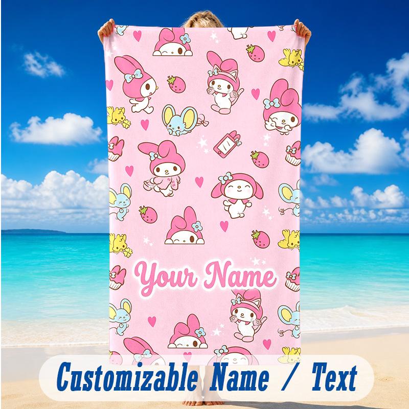 Beach Towel Custom Name Text, Quick Dry Large Towel For Beach HomeMy Melody
