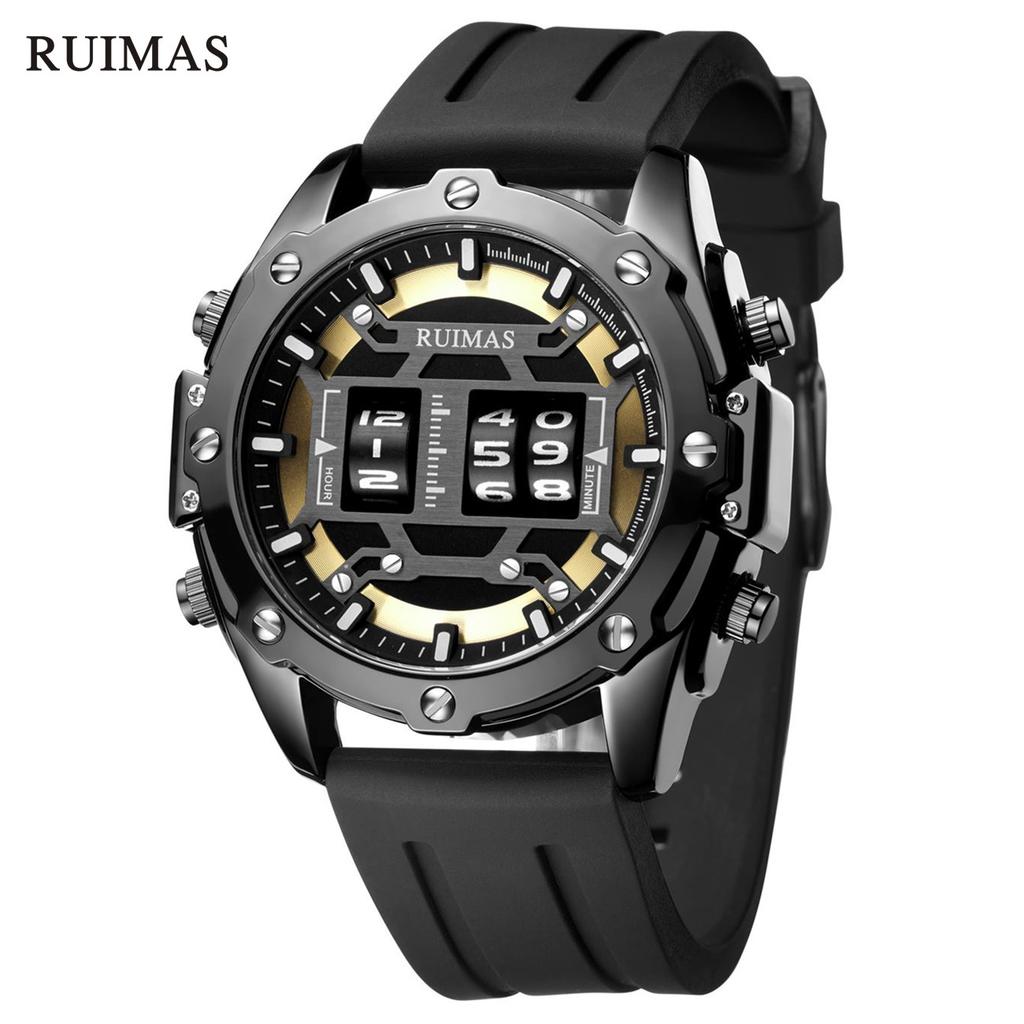 RUIMAS Fashion Mens Watches Roller Pointer Sports Quartz WristWatch Luxury Silicone Strap Waterproof Relogio Masculino 553