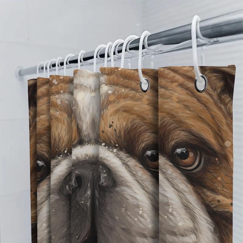 Artistic Dog Face Shower Curtain Waterproof Decorative Bathroom Accessories For Pet Lovers Brown And White Hound Design