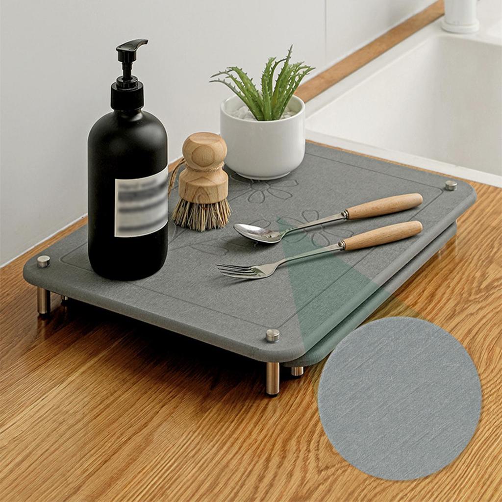 2 Pièces Tapis de Séchage en Pierre Facile à Nettoyer Robuste avec Pieds Antidérapants Sèche Rapidement Terre Diatomée Résistant à la Chaleur Égouttoir à Vaisselle Égouttoir