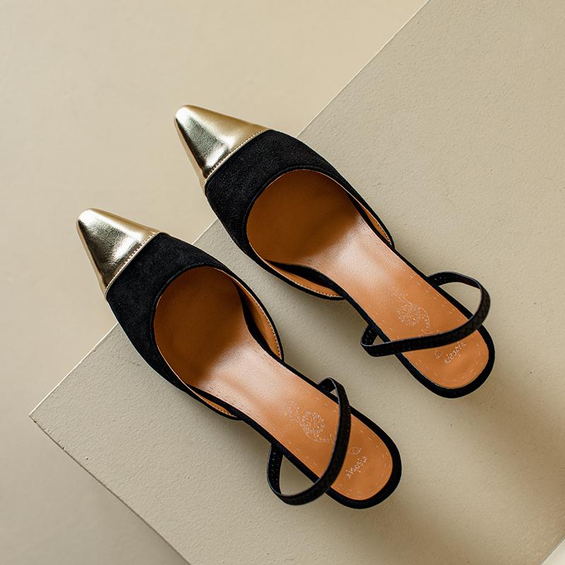 Women's High-heeled Sandals Summer Small Fragrant Style Pointed Thin Heel Color Matching Large-size Sandals