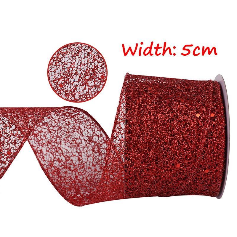 Christmas Ribbon Bronzing Ribbon Gift Packaging Tape Hollow Out Shiny Gold Silver Red Ribbons Wedding Xmas Tree Home Party Decor
