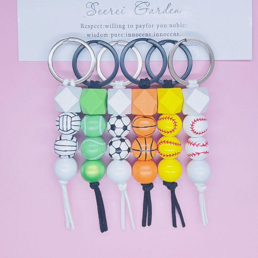 

Fashion Wooden Key Chain Personalized Printed Wooden Bead Pendant Unisex