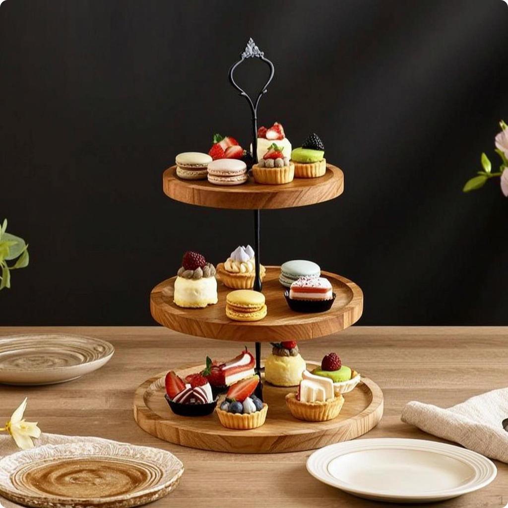 3 Tier Cupcake Stand Wooden Tiered Serving Tray Rustic Dessert for Culinary Artists, Hosts,