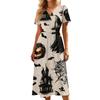 Women's V-Neck Short Sleeve Halloween Print Casual Dress for Halloween Party