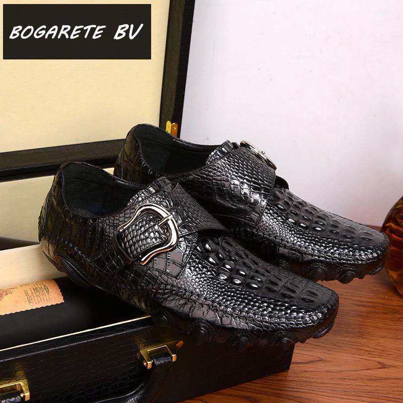 

Men s Genuine Leather Slip-On Shoes, Crocodile Pattern, Casual Soft Sole, Top Layer Cowhide. 41 чёрный