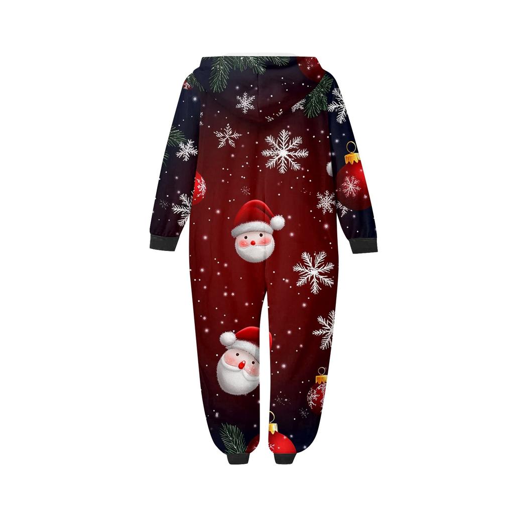 Christmas Print Parent-Child Outfit Hooded Zipper One-Piece Fashionable Home Suit Set