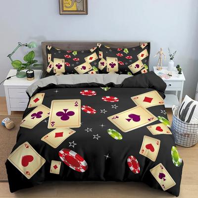 3D Playing Cards Pattern Comfortable Duvet Quilt Cover Pillowcase Bedding Set Children Bedroom Decoration Home Textile