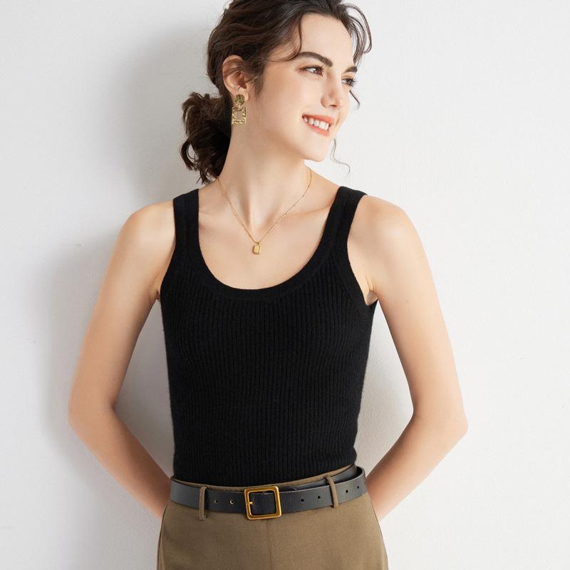 Women's 100% Pure Cashmere Round Neck Ribbed Slim Fit Camisole - Autumn/Winter Innerwear Vest