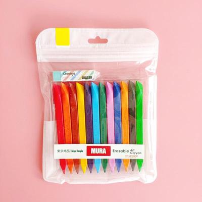 Mini-Pastell-Set mit Radiergummi, 12 Farben, Kunst-Buntstifte für Kinder, Zeichnen, Malen, radierbarer Dreieck-Bleistift, Schreibwaren