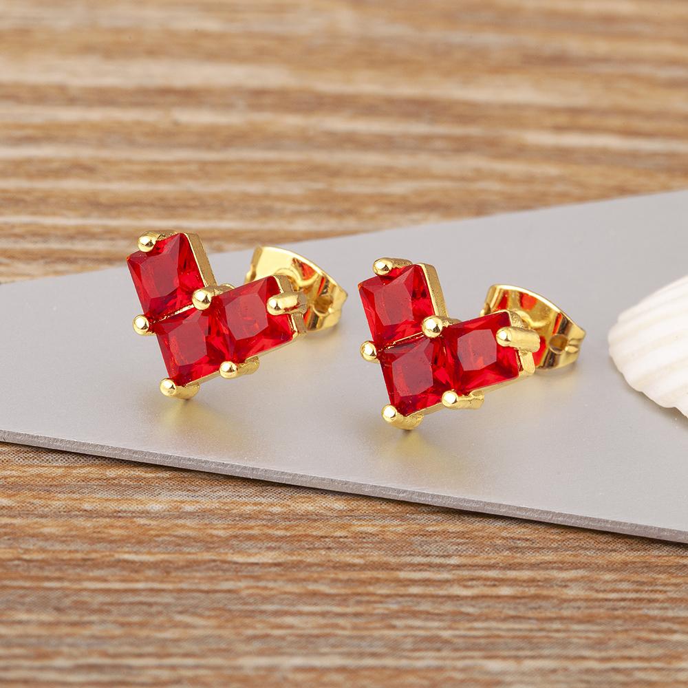 

Nidin Romantic Heart Shape Inlaid Zircon Delicate Stud Earrings For Women Girls Sweet Ear Jewelry Accessories Wedding Gift красный