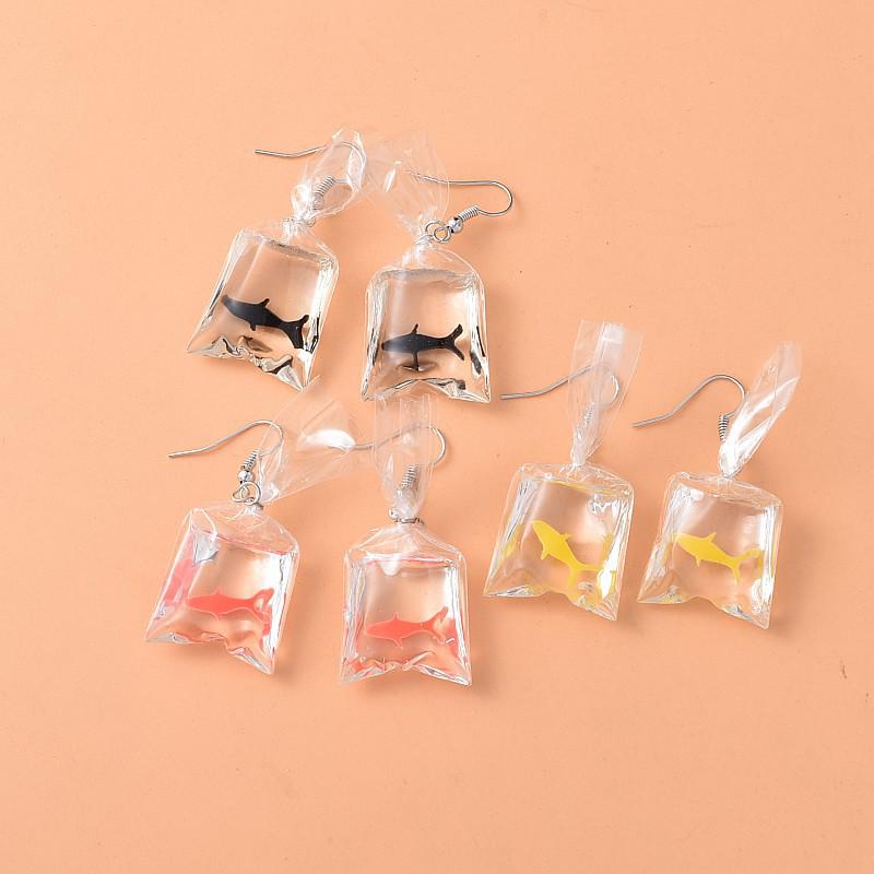 

Cartoon Goldfish Earrings: Creative Japanese Transparent Water Bag Style