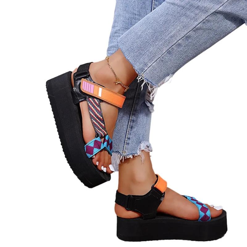 Fashion 2024 New Summer Women's Shallow Mouth Leaky Toe Platform Sandals Outdoor Simple Mixed Color Wedge Sandals Women's Sandalias