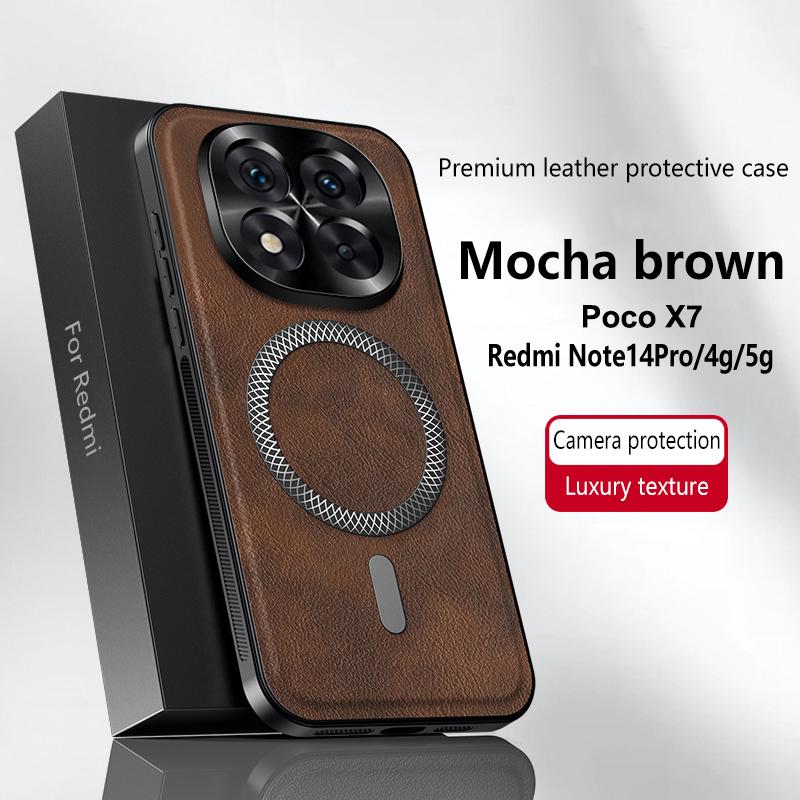 For Redmi Note 14 Pro 4G 5G Case Magnetic Elegant Leather Wear-Resistant Lens Fully Covered Non-Slip Grip Edge Cover Shell