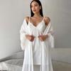 Loose and comfortable European and American summer new feather suspender nightgown pajamas two-piece loungewear women's