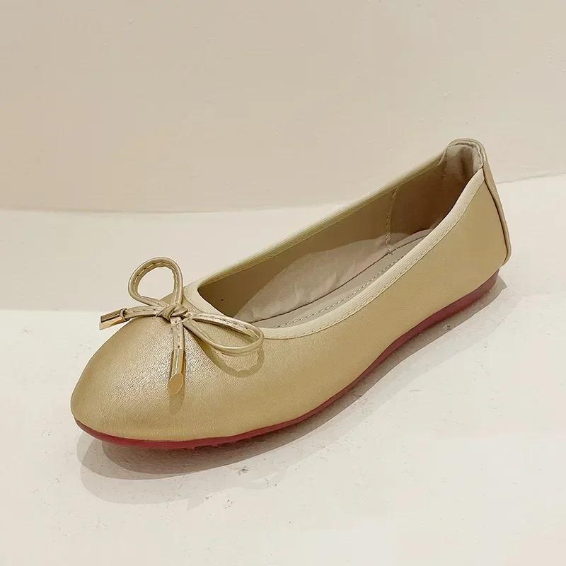 Ladies Single Shoes Bowtie Flats Patent Leather Loafers Women Round Toe Roll-Up Shoes Woman Bridesmaid Flats Zapatillas Mujer