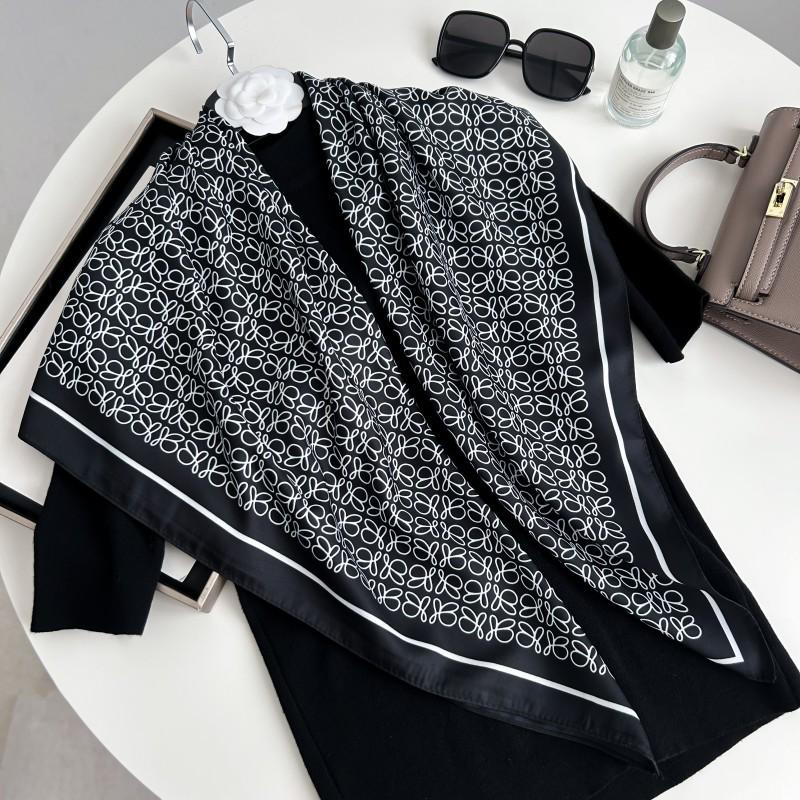 Čiernobiela hodvábna twill šatka so zvieracím vzorom - 90x90CM Jesenný/Zimný šál pre ženy