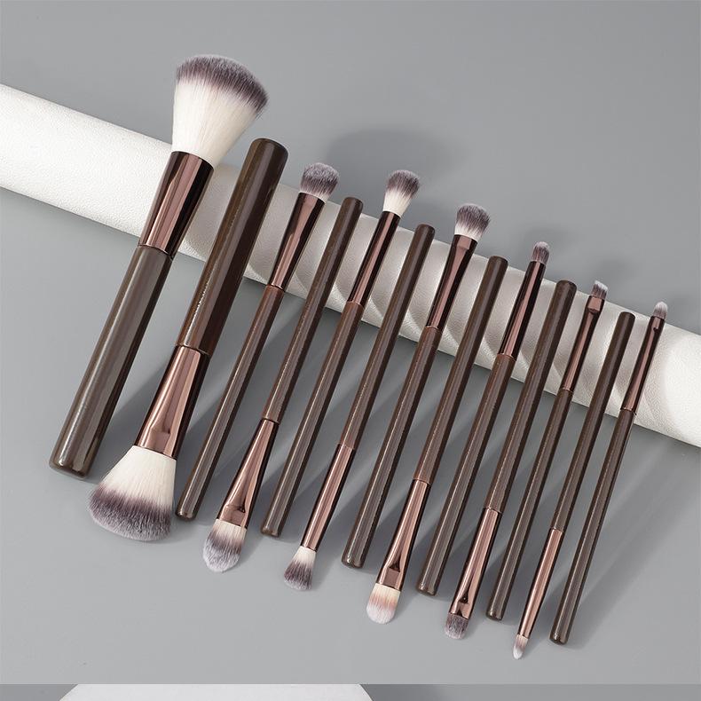 13-Piece Brown Makeup Brush Set: Soft Brushes for Concealer, Lip, Eyeshadow, Powder, and Detail Work.