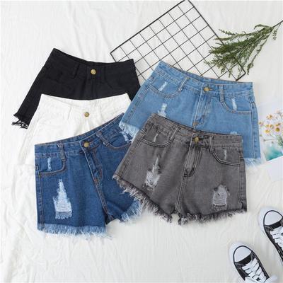 Plus Size Women's High-Waist Ripped Denim Shorts - Summer Loose Fit, Raw Edge, A-Line Style