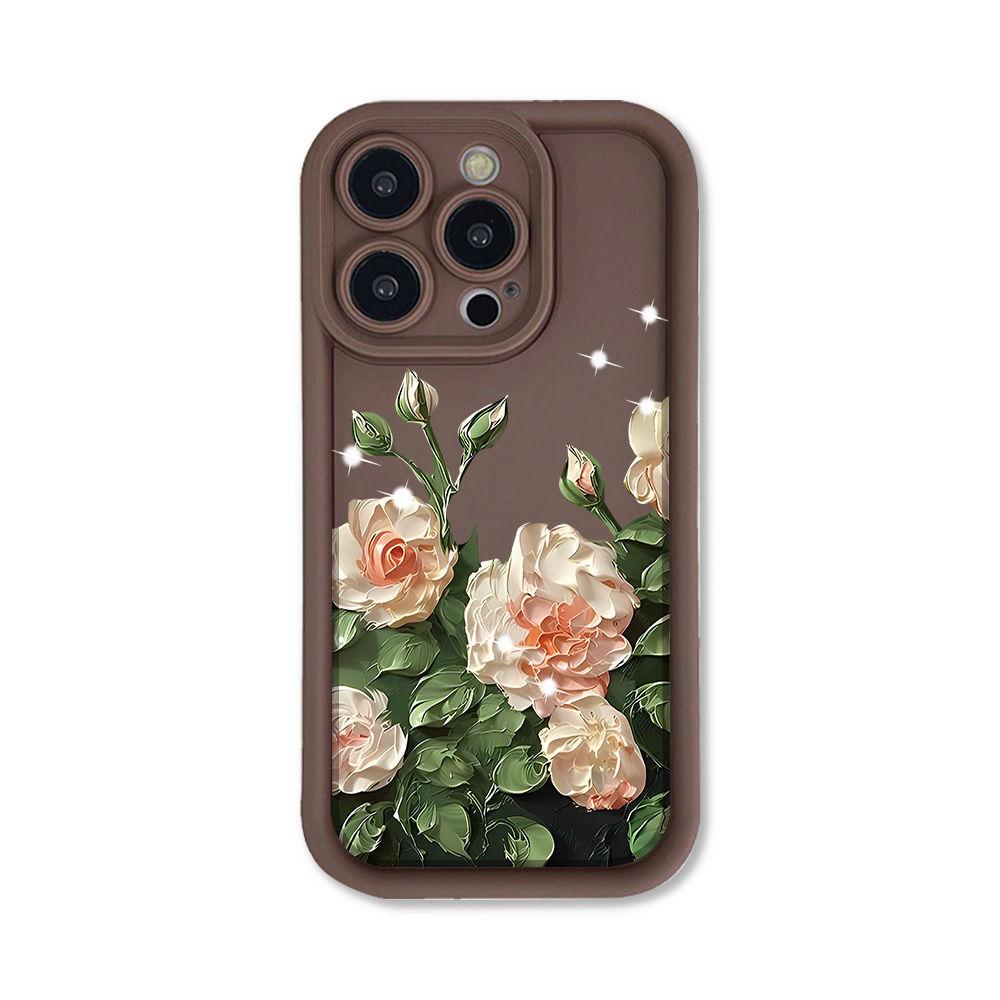 Oil Painting Camellia Applies To iPhone17pormax Mobile Phone Case 14/15 Protective Case 13 Cartoon 16 Matte 17