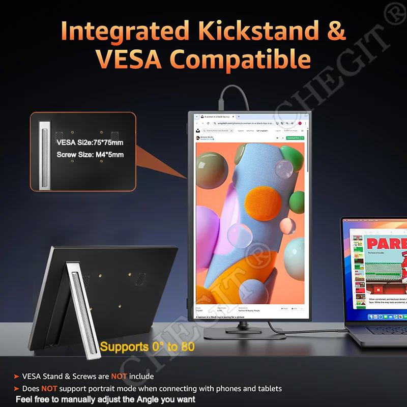 11.6/15.6'' 1080p Portable Monitor IPS Panel USB-C HDMI-Compatible Travel Display VESA Bracket Hole for PC Laptop Xbox Switch