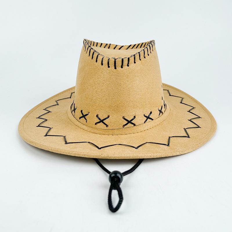 New Windproof Rope Western Cowboy Hat Men Outdoor Sun Protection Sun Protection Large Brim Knight Hat Retro Jazz Hat