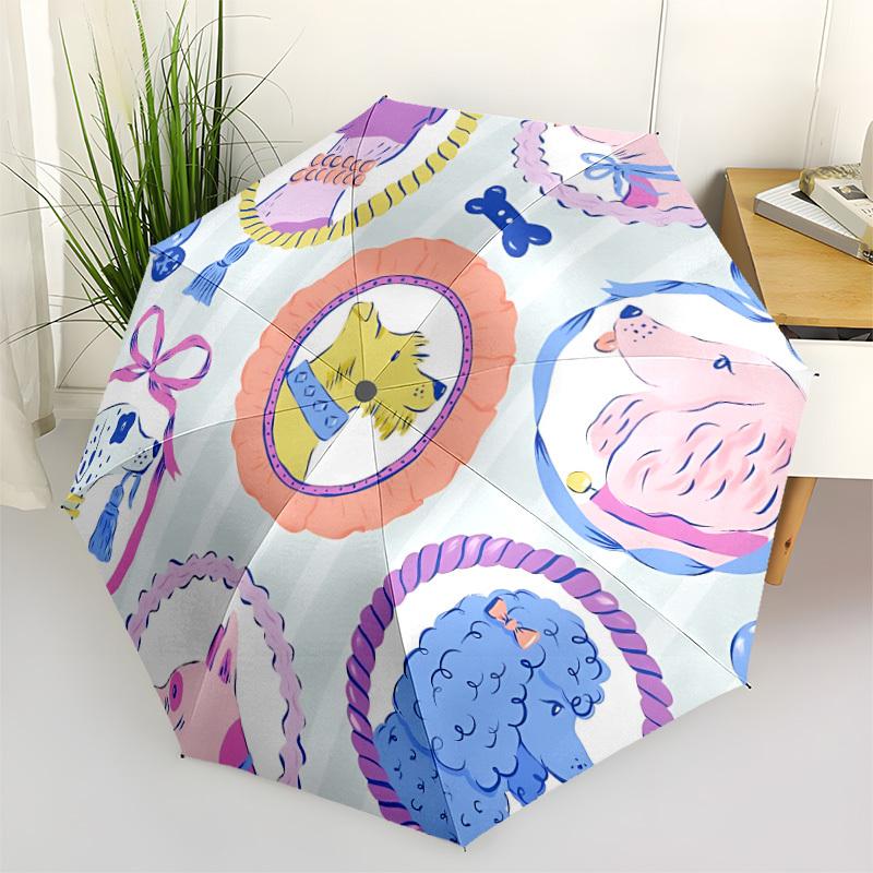 

1pc Doggie Decor Automatic Folding Umbrella - Portable Collapsible Design, 8-Rib Iron Frame, Durable Fabric yy251125194