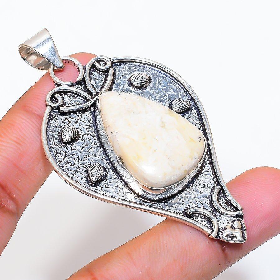 Natural Orange Scolecite Gemstone 925 Sterling Silver Jewelry Pendant 2.76" ZS-361