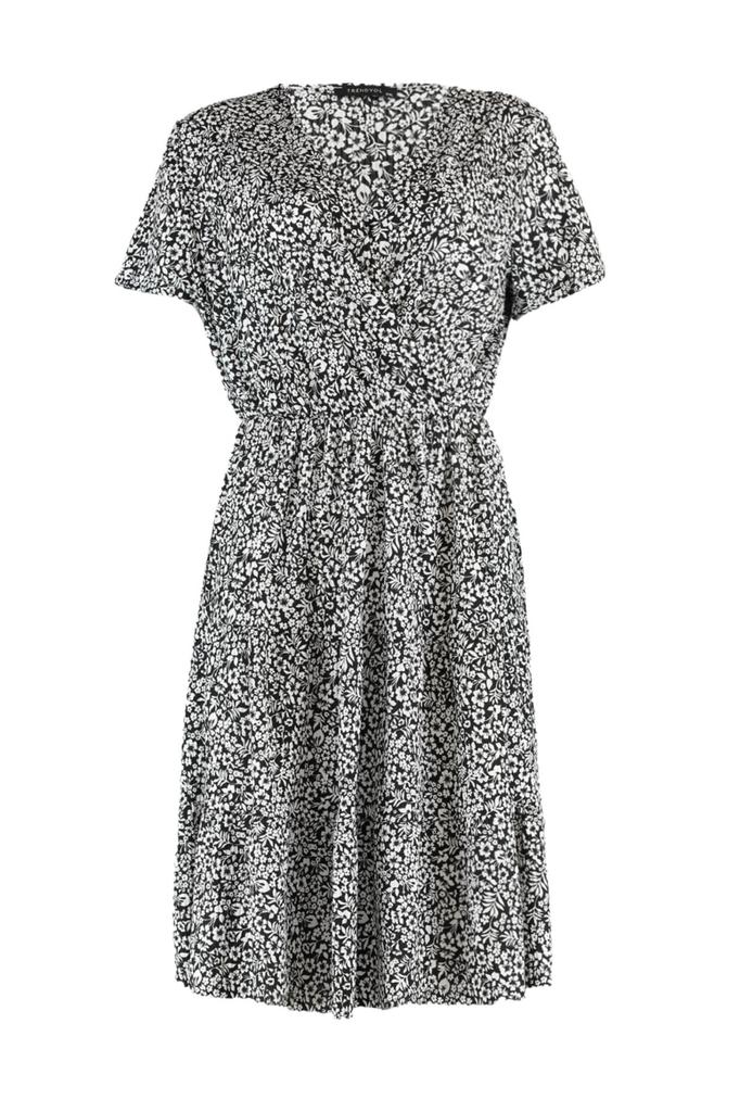 Damen Stil Übergröße Orange V-Ausschnitt Strickkleid mit Blumenmuster