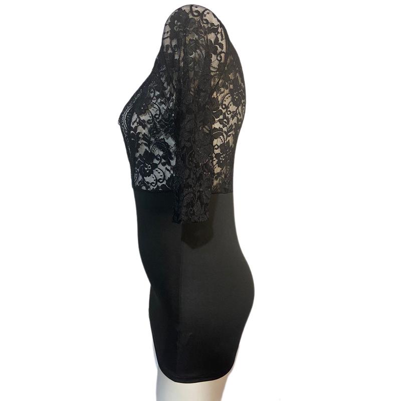 Lace Temptation Plus Size Sexy Lingerie: See-Through Deep V Exposed Breast & Hip-Wrapping Skirt Nightwear