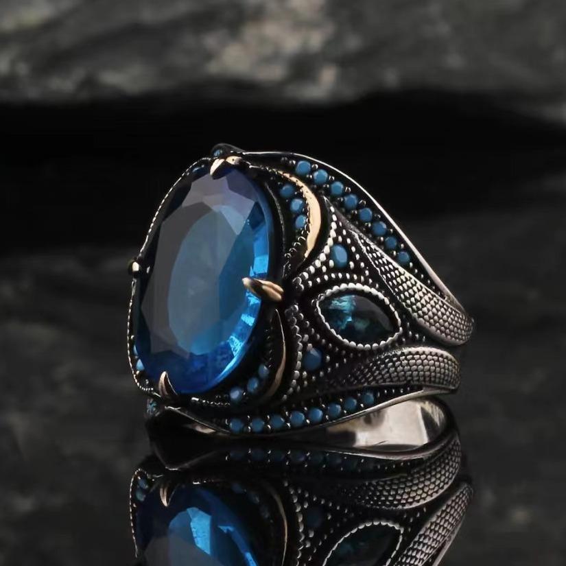 Sapphire Men's Ring Tem Personality Vintage Punk Diamond Men's Ring