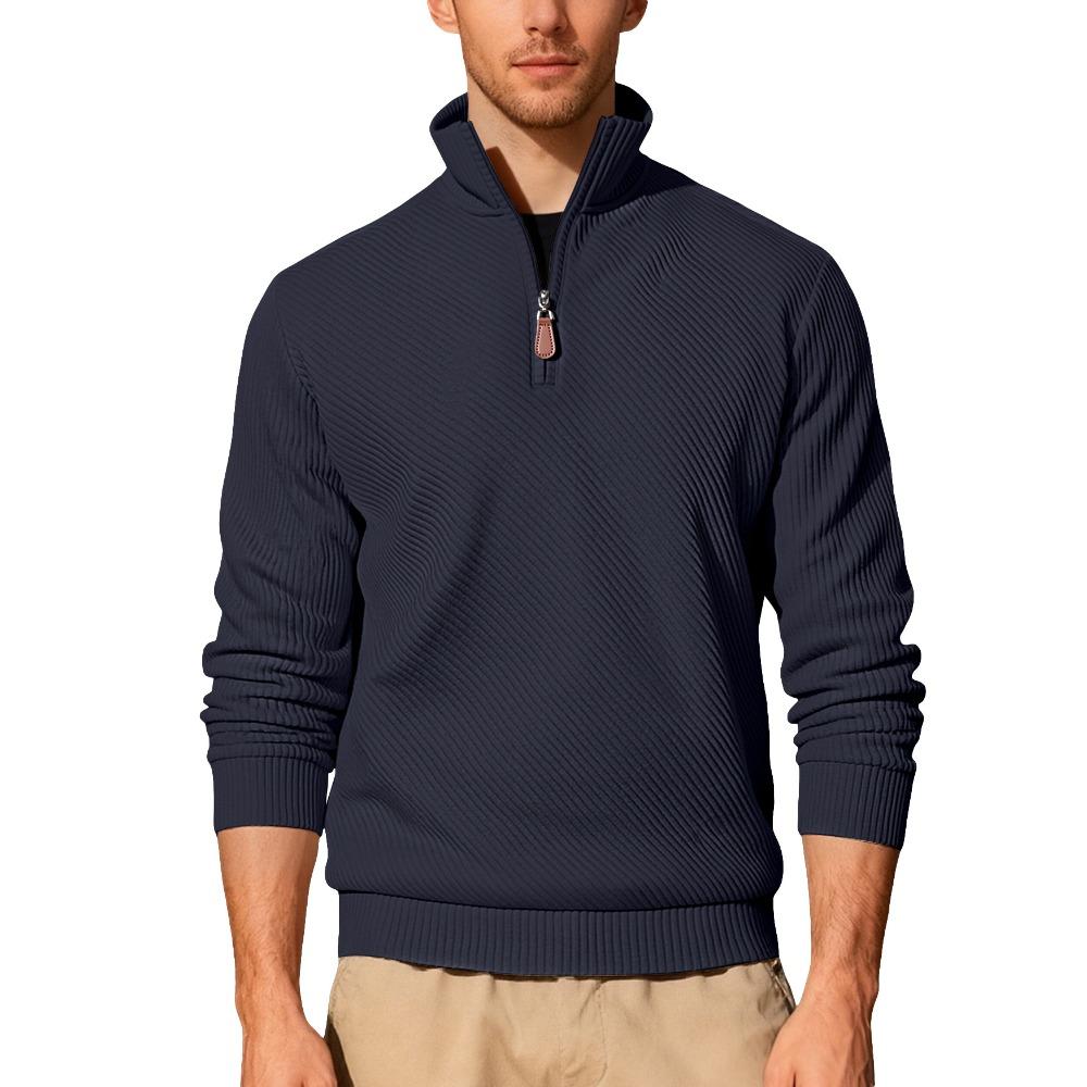 Men's Long-Sleeved Half-Zip Sweatshirt with Twill Jacquard Ribbed Trim