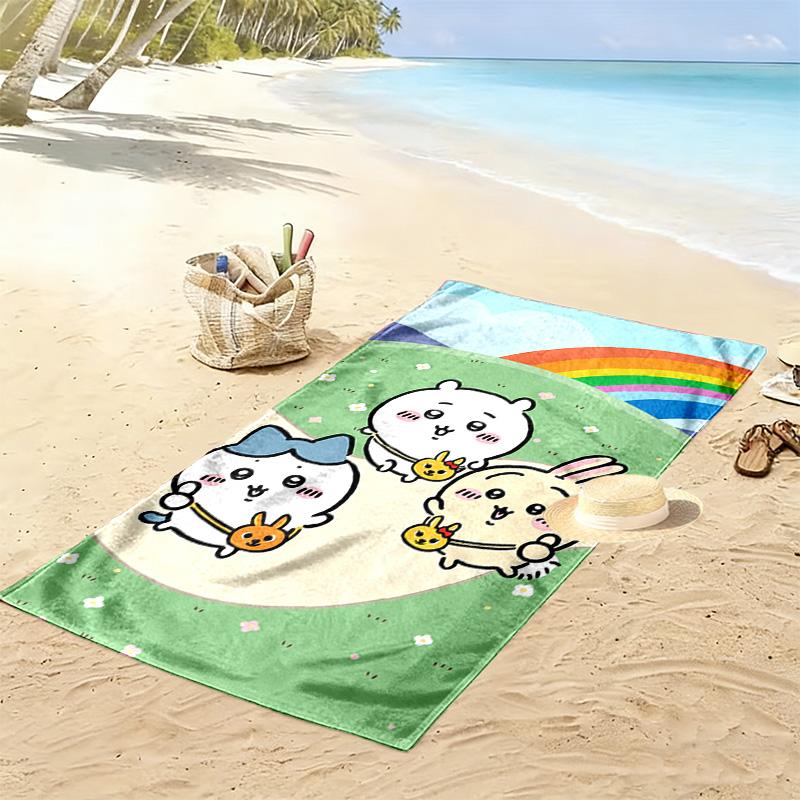 Anime Chiikawa Print Beach Towel, Large Soft Quick Dry Towel for Beach Camping Swimming