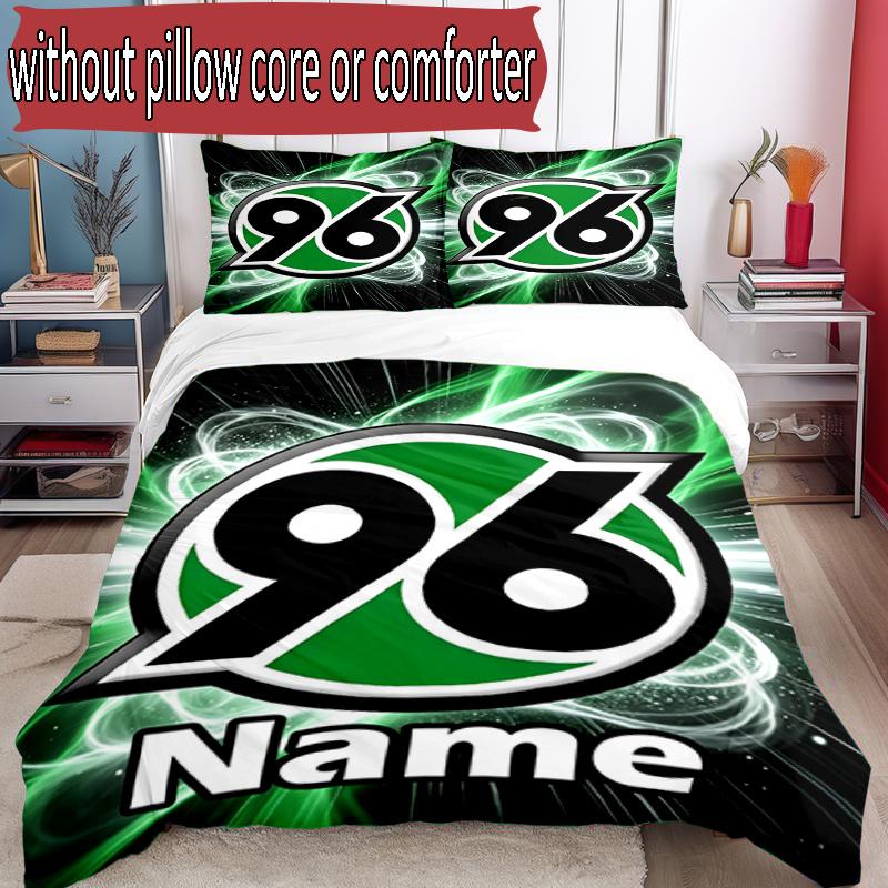 3-teiliges Bettbezug-Set (1 * Bettbezug + 2 * Kissenbezug, ohne Kern), Individuelles Namens-Hannover 96 Fußballmuster Bettwäsche-Set, Heim Schlafzimmer Dekor Geschenk