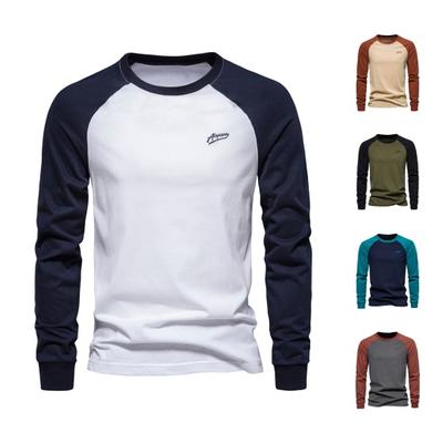 Autunno Inverno Uomo Fondo Top Slim Fit Manica Raglan Patchwork O Collo Pullover Elasticizzato Maniche Lunghe Lunghezza Media Fitness Esercizio Uso Quotidiano Camicia