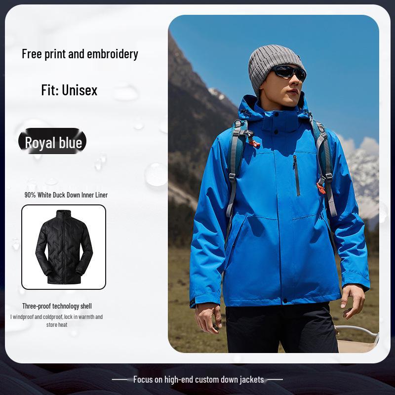 Men's Custom Three-in-One Mountain Climbing Suit for Autumn/Winter with Velvet and Logo Print