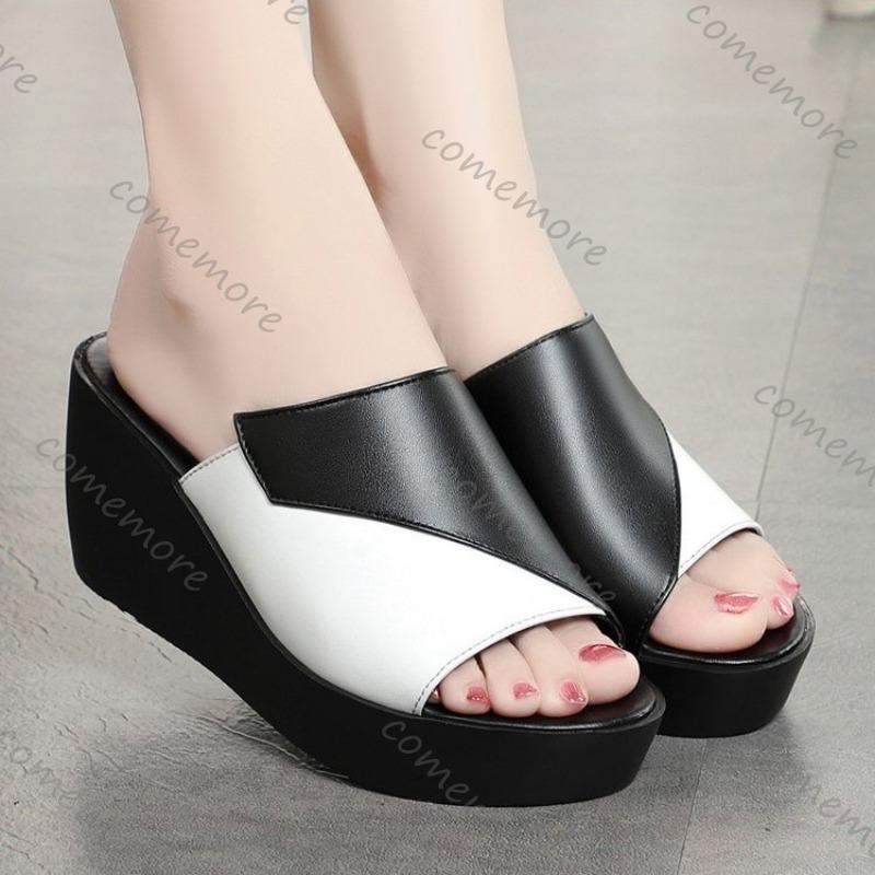 Fashion Comemore Women's Wedges Slippers Summer Colorblock Thick Soled Sandals Fashion Outdoor Casual Shoes Ladies Platform Flip Flops
