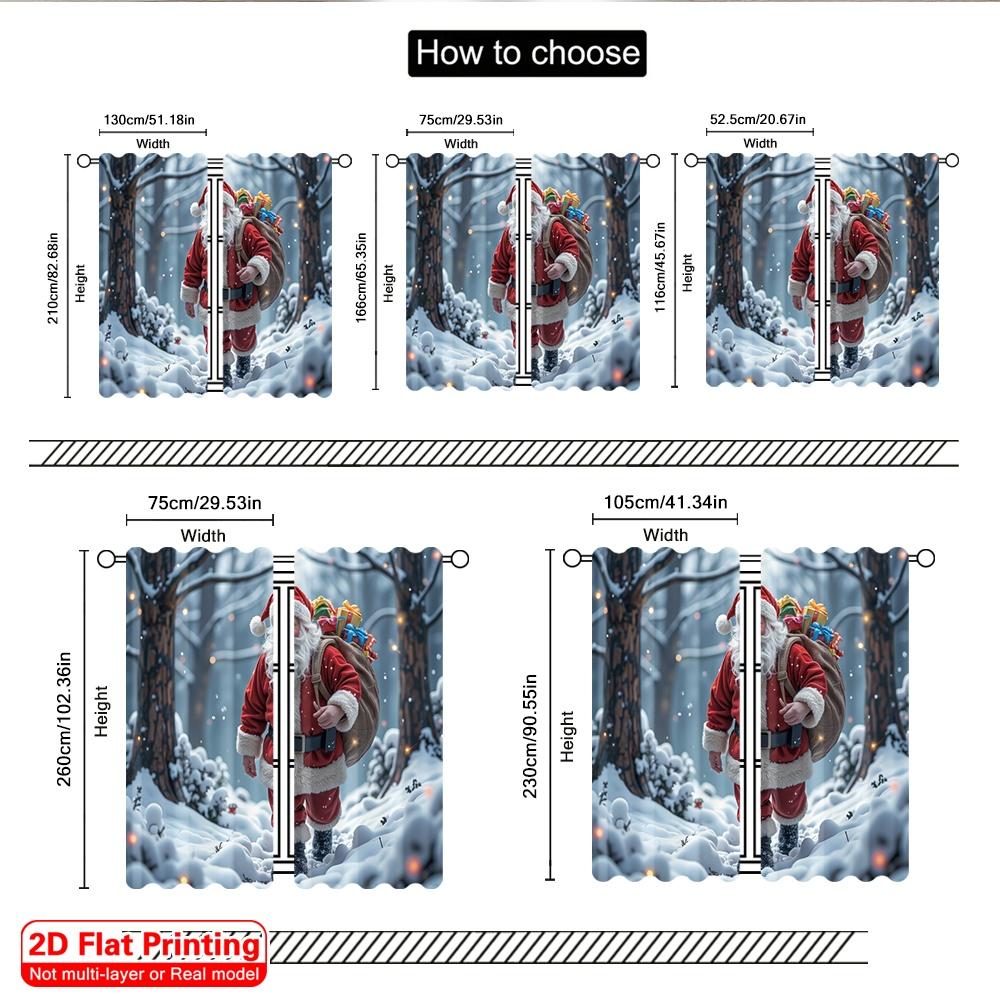 2pcs 2D Flat Printing Merry Christmas Window Drapes Santa Christmas Gifts Snowy Woods 100% Polyester Fabric Without Electricity