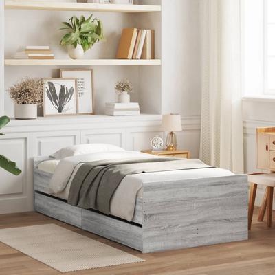 Vidaxl Bed Frame with Drawers, Sonoma Grey Oak, 90X200 Cm