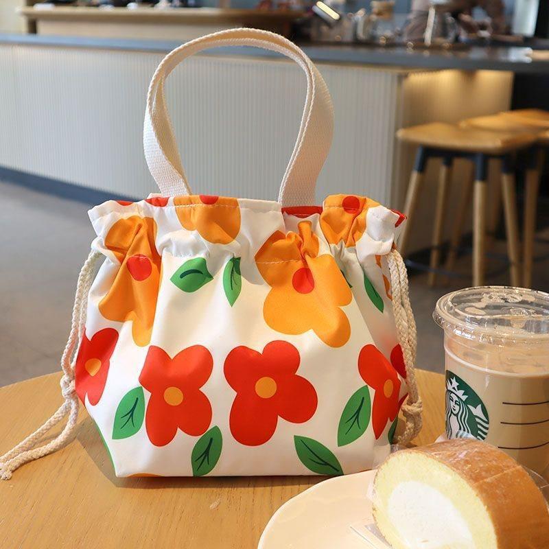 Drawstring Canvas Insulated Picnic Lunch Bag Thicken Aluminium Foil Thermal Bento Box Tote Cooler Handbags Food Dinner Container