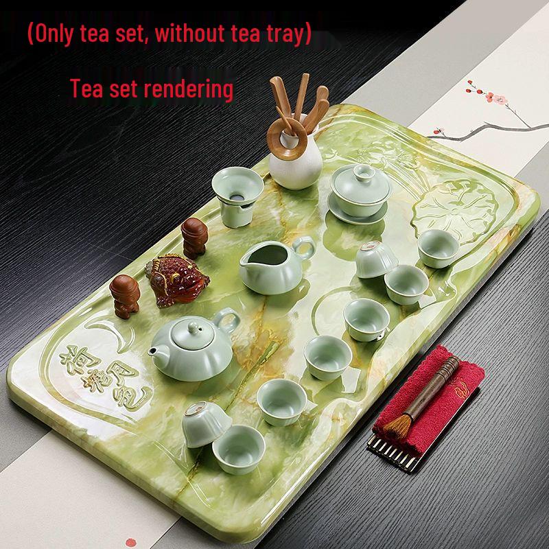 Ru Kiln Ceramic Kung Fu Tea Set with Quartz Stone Teaboard