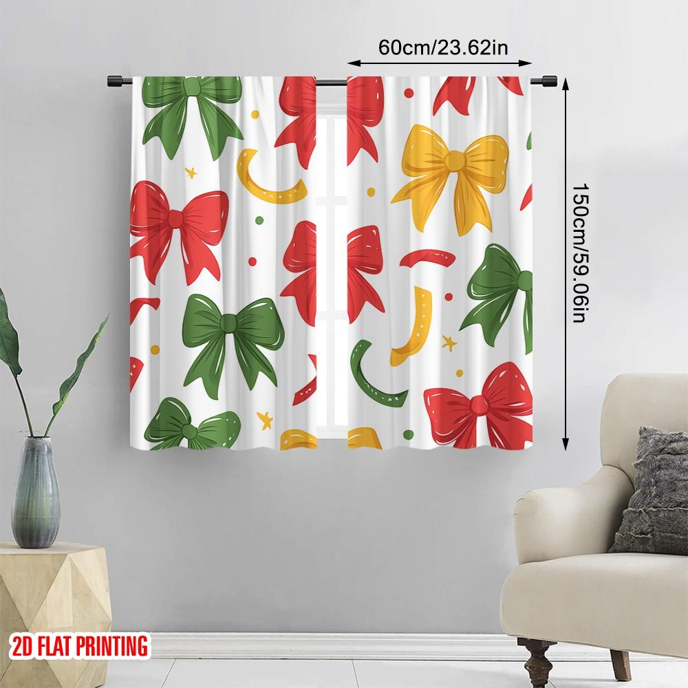 2pcs  2D plane printing Curtains Christmas Bows Ribbons Gift (4) Versatile Durable Polyester (without rod) Gifts for Bedroom and