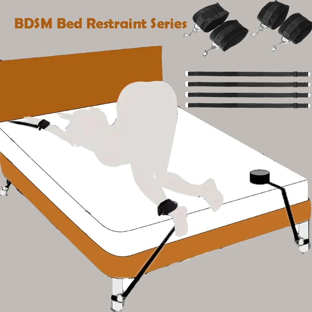Bed Restraints Bondage Rope Kits Nylon Handcuffs Ankle Cuffs Sets Slave Erotic Adult Sex Toys for Couples Play Sexual Games